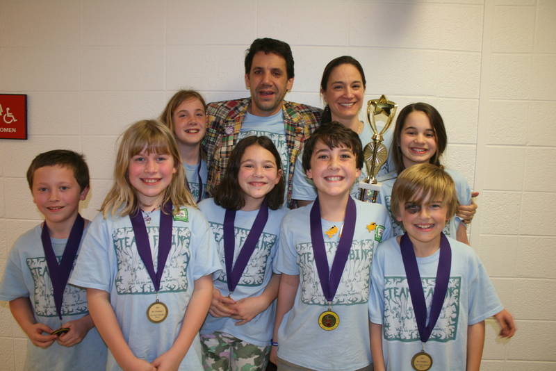 Shields Elementary School's Team Fabin displays its trophy and medals after taking top honors in state competition. Shown are in back (l-r) Parker Cole, coach Derek Cole, coach Anna Nutter and Sarah Nutter. In front are Charlie Gossett, Emily Musgrove, Gabbi Orsini, Kemper Cole and Michael Daniello. SOURCE SUBMITTED